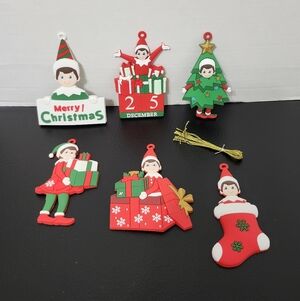 Elf On The Shelf Christmas Ornament Set 6 Pieces Soft Rubber Holiday Decor New